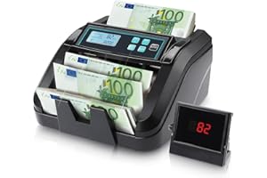 MUNBYN IMC51 Contadora de Billetes, Detección UV/MG/IR/MT, Solo EUR, 1100 Billetes/min, Contadora de Dinero con Pantalla LCD, 2 años de garantía, No cuenta montos mixtos