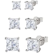 AoedeJ Set di 8 paia di orecchini in argento Sterling con zirconi quadrati e orecchini ipoallergenici per donne e ragazze, Square-5mm, Zirconia cubica, Zirconia cubica