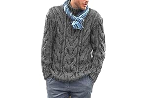 Runcati Knitted Mens Jumper Cable Knit Sweater Long Sleeve Ribbed High Neck Winter Pullover Thick Knitwear