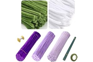 DESDIRA Set de Fleurs en Nettoyeurs de Tuyaux – 300 Pièces en 5 Couleurs avec 20 Tiges Vertes, 1 Rouleau de Ruban Floral Vert et 1 Feuille de Pollen pour DIY Bouquet et Projets Créatifs