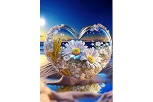 HEIBAGO Landscape Diamond Painting, 5D Diamond Art Kits Beach Diamond Painting Kits for Adults, Diamond Art Kits Flower Heart Diamond Picture Arts for Home Wall Decor 40x30cm