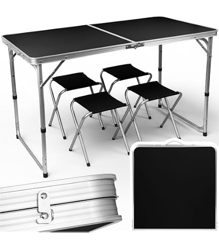 AKTIVE Campingtisch mit Stühlen, zusammenklappbar, 135 x 86 x 67 cm, Koffertisch, Picknicktisch, Koffertisch mit Stühlen, Klapptisch, Campingtisch, Aluminium, (52887)