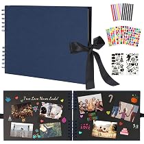 RECUTMS Album Per Scrapbooking 30x20 Cm: 80 Pagine Nere, Copertina Rigida, Con Nastro E Spirale, Per Foto, Ricordi, Matrimonio, Viaggi, Regalo Personalizzato Fai Da Te