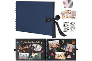 Boic Album Photo Traditionnel, Vintage Scrapbook 80 Pages Noir, Fait à la Main Albums pour Mémoire Livre d'or de Mariage, Cadeaux pour Bebe Enfant Voyage Festival L'Obtention du DiplôMe (Bleu)