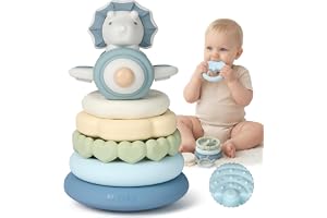 Moonkie Dinosaurie Stapelleksak, Silikon Bitring Baby 6M+, 7-delars Set