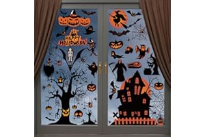 TRANDZY Halloween Decorations | 8 Sheet Halloween Window Stickers Clings Decals | 98 pcs Double Sided Reuseable Bats Spider Ghost Pumpkin Halloween Party |