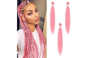 FIRSTCYH HAIR Wstępnie rozciągnięte włosy EZ Braids Profesjonalne włókno syntetyczne Yaki plecione tekstura plecione przedłużenia włosów (66 cm (zestaw 3), Pink#)