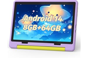 Eksvefot Kids Tablet 10 Inch Android 14 Tablet for Kids Ages 3-12, Octa-Core, 8+64GB (TF 1TB), Parental Control, Pre-Installed KIDOZ, Dual Camera, 5G WIFI, BT5.3 Tablet PC with Shockproof Case -Purple