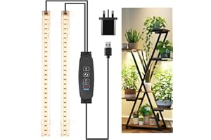 CZOUMU 8.6'' LED Grow Light Strips, Full Spectrum 3500K Grow Lights for Indoor Plants, 2 Head with 3/9/12H Timer, 10 Dimmable Levels, Suitable for Seedling, Succulent, Plant Shelf and Greenhouse, 1-Pack