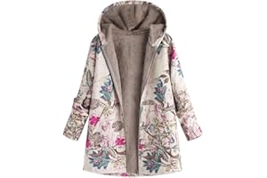 MUSHEN De las Mujeres Invierno Manga Larga impresión Capa Retro Calentar con Bolsillo Cremallera Encapuchado Chaqueta