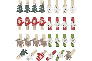 通用 60 Stück Weihnachten Holzklammern, Dekoklammern Mini Clips Wäscheklammern Adventskalender DIY Foto Pegs für Weihnachtsbaum Hängendes Foto Partydekor
