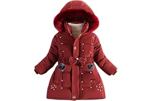 Maeau - Manteau à Capuche Détachable Fille Hiver Veste Mi-longue Chaude Parka Matelassée Doudoune Epaisse Rembourré avec Ceinture Élastique Nœud Papillon 3-9 Ans
