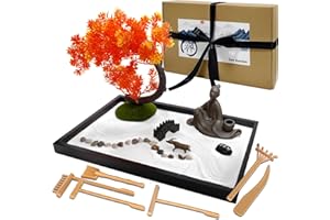 LuXianYS Zen Garten Set, 12x8 Zoll Mini Meditation Rock und Zen Sand Garten, Premium Japanisches Zen Steine Garden Miniatur Geschenk Set, Zen-Ornament für Haus & Büro Deko,Tisch Meditation