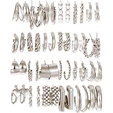 Shining Diva Fashion 24 pairs Combo Celebrity Inspired Trendy Latest Stylish Silver Plated Geometric Twist Pearl Hoop Dangle 