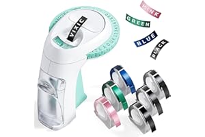 Vixic Beschriftungsgerät, 3D Prägegerät, Tragbarer Etikettiergerät, Etikettenprägegerät mit 6 Etikettenbändern 3/8"(9mm) für Haushalt Old Style-Grün Wasserdicht, ölfest, für Haus Studenten und DIY