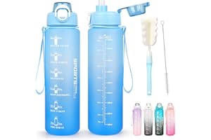 AOHAN Water Bottle 1l, Leakproof Sports Water Bottle with Straw and Bottle Brush, Motivational Drinks Bottle with Time Markings BPA Free Dishwasher Safe for Gym, School & Office, Blue Gradient