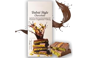 ‎GUSTOLUX Dubai Style Schokolade 185g Tafel Feinste Vollmilch Chocolade mit feinster Pistazienmark und knuspriger Kadayif Füllung Schokoladengeschenk