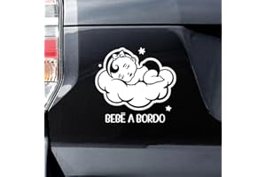 N.I.Edit.H - Autoadhesivo decorativo/Sticker Bebé a bordo/Vinilo negro/Tierna pegatina dulce bebé durmiendo en nube con estrellas/Decal Warning / 13.8 x 12.5 cm/Infantil, Dormitorio (Blanco)