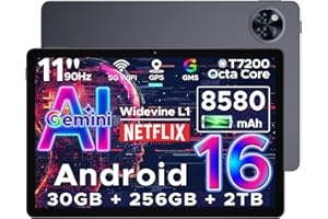 ‎DOOGEE DOOGEE U11 Pro Android 16 Tablet 11 Zoll Gemini AI,30GB RAM+256GB ROM (2TB TF) 8580mAh, 90 Hz Display, Unisoc T7200 Octa Core Tablet PC, 13MP+5MP, WiFi 5/Widevine L1/ GPS/Face ID/OTG [Grau]