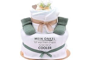 ‎TREND MAMA KEIN STREICHELZOO Trend Mama | Windeltorte | Nature Design green | Spruch wählbar | Lätzchen, Kuschelsocken |Geschenk Geburt (Design| Mein Onkel ist wie mein Papa nur viel cooler)