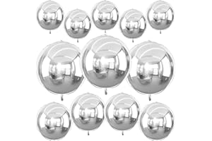VIBZOX 12Pcs Silver Round Foil Balloons, 22" 15" 10" 4D Ball Balloons, Metallic Silver Foil Balloon for Birthday Graduation Christmas New Year Eve Disco Party Backdrop Decorations