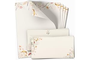 ‎EINLADUNGSKARTEN MANUFAKTUR HAMBURG 10 Briefpapier und Briefumschlag SET | Hell Beige Gelb Blumen Frühling | Papier und Umschlag mit Design-Motiv bedruckt | 90 g/m²