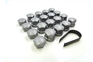 Partsdealers WHEEL NUT COVERS FOR VOLVO S60 S80 S90 V50 V60 V70 V90 XC40 XC60 XC70 X90 BOLT CAPS + LOCKING COVERS 19mm SET (GLOSSY ALLOY GREY 16+4+TOOL)