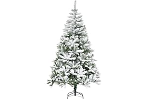 HOMCOM Árbol de Navidad Artificial 180 cm con Nieve Ignífugo con 750 Ramas Apertura Automática Base Plegable y Soporte Metálico Decoración Navideña para Interiores Verde