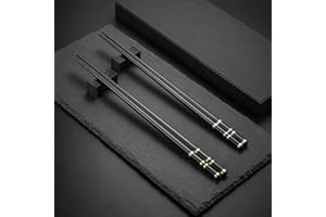 HOPEWEY Palillos para comer de aleación de vidrio de alta calidad, 2 pares de palillos dorados y plateados + estantes 2 palillos chopsticks con soporte, palillos reutilizables aptos para lavavajillas en
