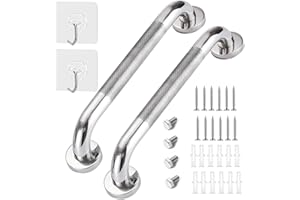 BURNTOP 2 Pack 13inch Anti Slip Shower Grab Bar Handle, Chrome Stainless Steel Bathroom Grab Bar, Knurled Bathroom Balance Bar,Safety Hand Rail Support,Handicap Elderly Senior Assist Bath Handle