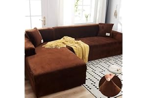 LINGKY Housse Canapé d'angle en Velours, Protection pour Canapé d'angle, Couvre Canapé d'angle avec Accoudoirs, Housse de Canapé Peninsula en Forme de L (Café,3 Places (190-230cm)