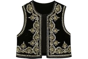 Siyova Women Vest Sleeveless Vintage Cardigan Floral Embroidered Open Front Crop Top Summer Boho Retro Waistcoat Women Gilet Casual Street