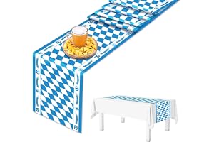 LBQUTN Oktoberfest bordslöpare 35 x 275 cm, blå och vit robinduk för bayersk ölfest dekoration, lång bordsduk för matbord och
