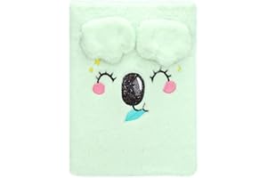 EXERZ Carnet A5 « Oreilles Pop-Up » Koala – Journal Fourrure Vert Menthe, Nez Pailleté, 160 Pages – Carnet Peluche Doux pour Enfants, École & Cadeau (Vert Menthe)