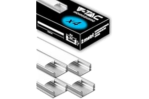 V-TAC 4 perfiles para tiras de LED de 2 metros de aluminio (8 metros totales) – Perfiles para tiras LED con cubierta mate – Tamaño máximo tira de LED 12,4 mm – Dimensiones 17,4 x 7 mm