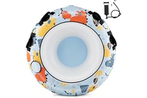 COSTWAY 52" Inflatable Snow Tube, Heavy-Duty Sled Ski Tube with Handles, Premium Oxford Cover and Tow Strap, Outdoor Snow Sledge Fun Toys for Kids & Adults