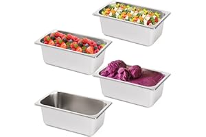 TOPZEA 4 Pack Hotel Pans, 1/4 Size 4" Deep Stainless Steel Steam Table Serving Pan, Buffet Dinner Catering Food Pans, Warmer Breading Tray Batter Pan for Restaurant Salad Bar Party Supplies