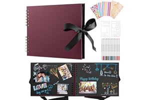 DAZSPIRIT Album Scrapbooking Fotografico 80 Pagine Nere,Album Portafoto Per Progettare Te Stesso,Album Fotografico Per Matrimoni,Viaggi,Compleanni,Per Il Regalo Di San Valentino E Del Bambin, Rosso Bruno