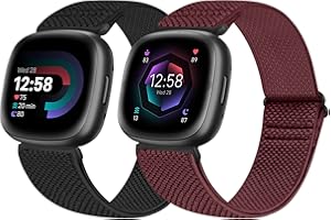 enkic 2 Pack Elastic Watch Strap Compatible with Fitbit Versa 4/Fitbit Versa 3 Strap/Fitbit Sense 2/Fitbit Sense Strap, Adjustable Nylon Loop Sport Strap Stretchy Replacement Wristband for Men Women
