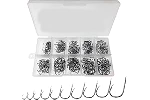 CRLLDPM 100 Pièces Hameçons De Pêche, 10 Tailles D'hameçons en Acier Au Carbone avec Crochets avec Boîte en Plastique pour La Pêche en Eau Douce Et Salée