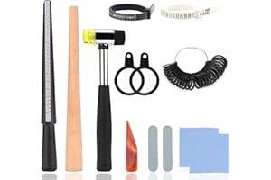 LUTER Ensemble d'Outils De Calibrage De Bague De Bijoux 11 Pièces, Mandrin De Bague, Calibreur De Bague, Outil De Réparation De Bague, Marteau en Caoutchouc, Jauge De Calibrage De Bague en Plastique