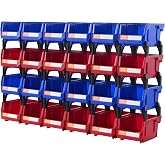 VEVOR Bolt Container 24 Stackable Storage Boxes for Workshop 137 x 105 x 78 mm Combination Blue/Red Tool Container for Cabine