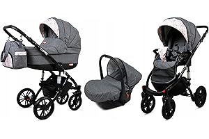 BabyLux® Kinderwagen Set 3 in 1 - Lumio - incl. Babywanne, Buggy Sportsitz, Auto-Babyschale - Autositz - Kinderwagenset - Kombikinderwagen mit Wickeltasche, Regenschutz usw.