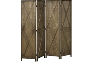 HOMCOM Paravento interno 4 pannelli 182 x 170 cm stile country chic – divisorio con traverse – Legno di Paulownia Marrone Grigio