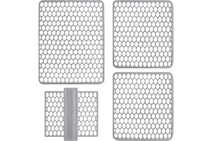 SARANI Set Tappeti Lavello 4 Pezzi Salva Lavandino Parabordo Scolapiatti Colorati Gomma (Grigio Chiaro)