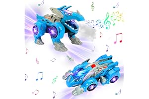 KJIXYUNG Dinosauro Trasformatore Auto Spray Nebbia con Musica e Luce LED - Giocattolo Dino-Auto Deformato per Ragazzi e Bambini