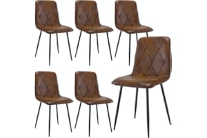 Artist Hand Set of 6 Dining Chairs for Dining Room Living Room, Vintage Faux Suede Dining Chairs with Backrest Upholstered Seat Solid Metal Legs, Brown