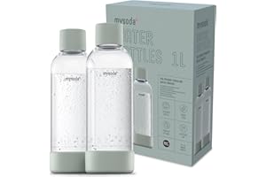 Mysoda: Wiederverwendbare BPA-frei Plastik Wasserflasche für Wassersprudler mit Quick-Lock, Holzkomposit Details, 2 x 1L - Salbeigrün (Pigeon)