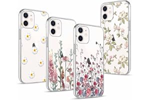 Phoona 4 Stück Durchsichtig Silikon Handyhülle für Apple iPhone 12/12 Pro 6,1" Hülle,Weiche Transparente Case,Ultra Dünn TPU Stoßfeste Schutzhülle mit Blumen Motiv Designs Cover für iPhone 12 Pro