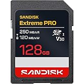 SANDISK 128 GB Extreme PRO SD UHS-I Kart - 250MB/s'ye Kadar Okuma Hızı ve 120MB/s Yazma Hızı, 4K UHD, Full HD, U3 ve V30 - SD